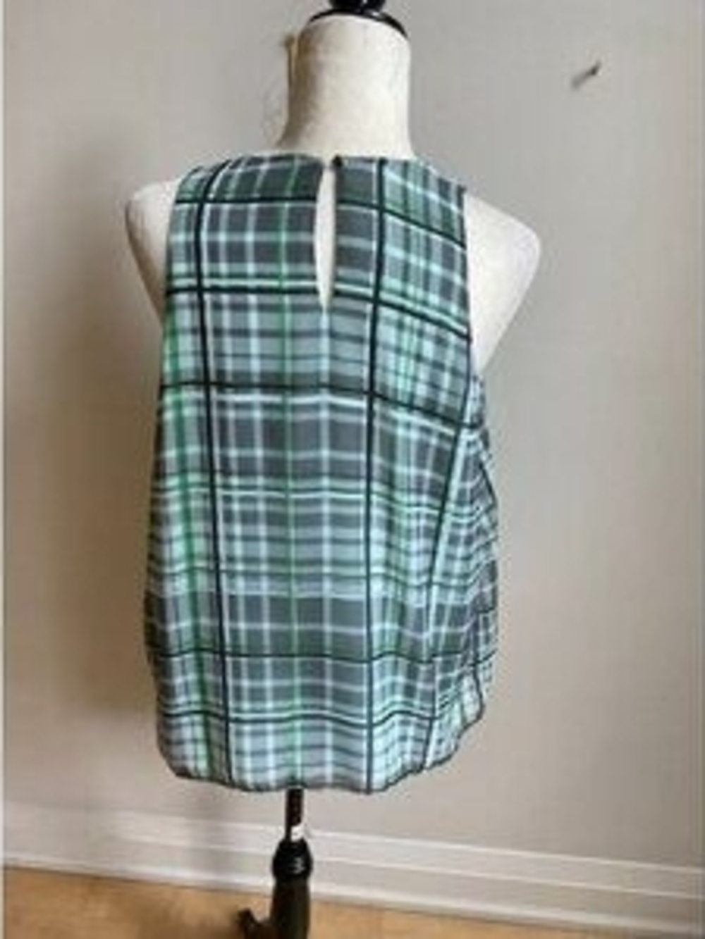 Plaid Sleeveless Halter Top in Green and Gray - Picture 2 of 5